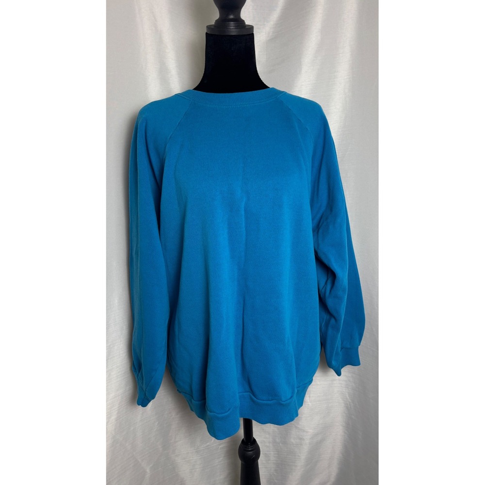 Hanes Her Way Sweatshirt Women XL Blue Excellent Vintage 90s Raglan Crew Neck
